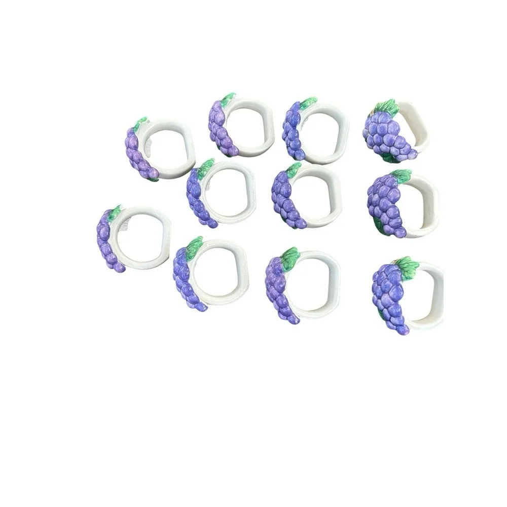 Grape Bunch Fruit Porcelain Napkin Holders Rings Set of 11 Flaw Maximalist